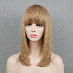 100% Human Hair Medium Blonde Light Blonde Highlights Long Straight 150 Density 18inch Full Cap Wigs With Bangs Customizable Wigs for Women