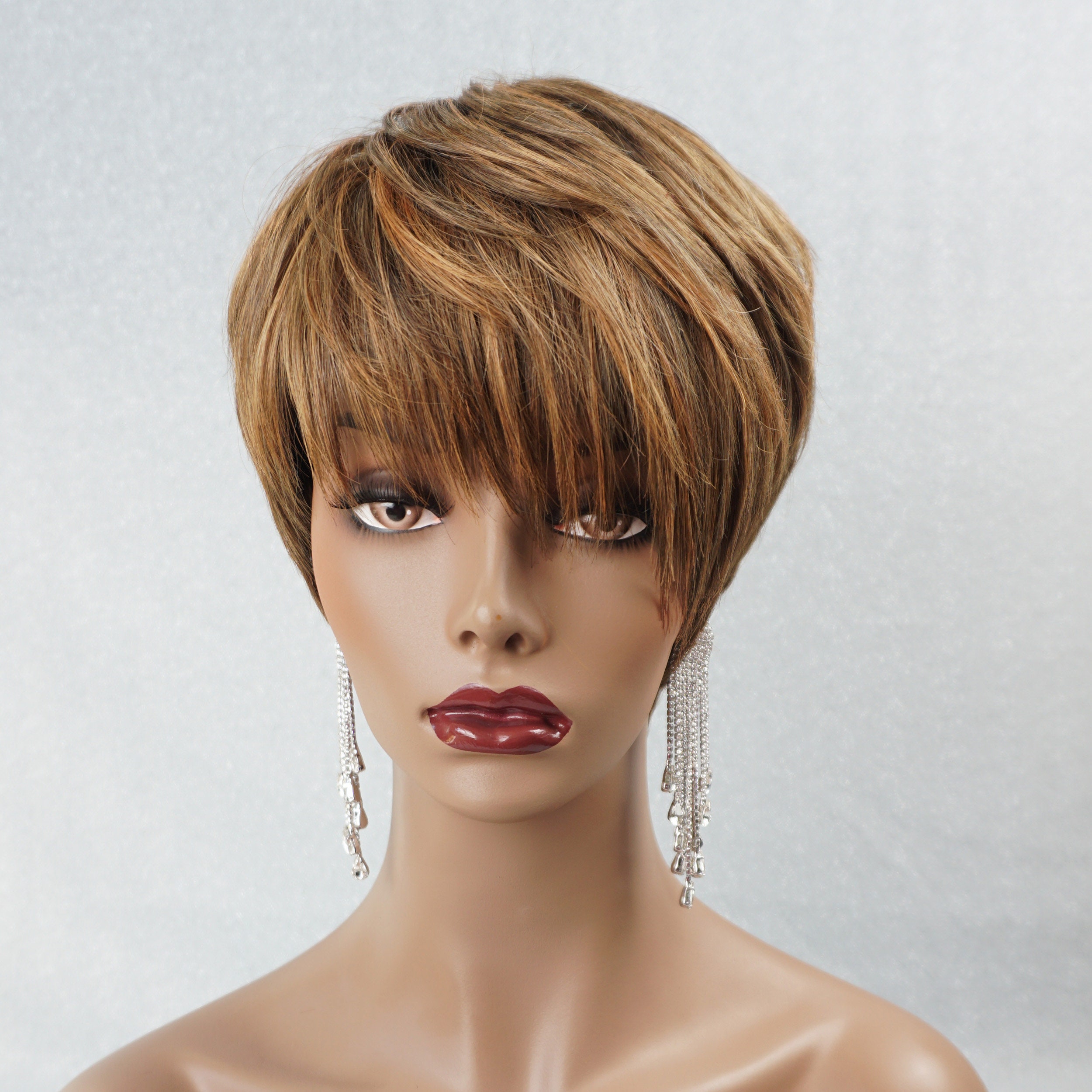 NWT 9” pixie light ashy brown sassy tapered wig subtle gold highlights natural 90s Pixie Cut Makeover for Black Women | TikTok main image 3