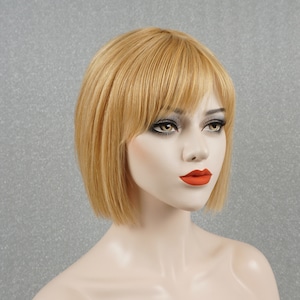 Golden Blonde Human Hair Bob Wig with Bangs - 10 inch