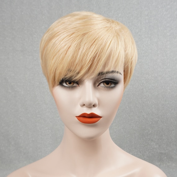 100 Human Hair Cream Blonde Pixie Wigs Natural Look Short Wig Glueless With Bangs Wig for Women 150 Density Customizable Ready to Wear Wig Etsy Canada