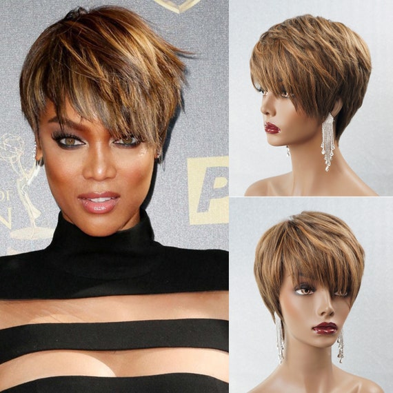 Real Human Hair Wig 130 6 Short Pixie Cut Glueless Wig Etsy