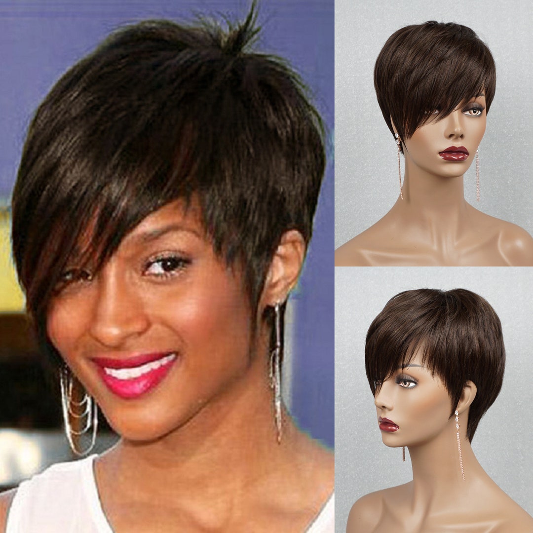 Brown Pixie Cut Human Hair Wigs for Women On Sale Cosplay Wigs Etsy 日本