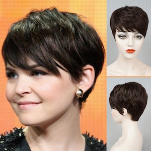 Mocha Hair Pixie Cut Human Hair Wigs for Women Party Wigs with Bangs Cosplay Wigs for Women