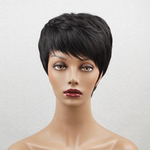 Short Black Pixie Wig 100 Human Hair Full Wig for Women No Lace Natural ...