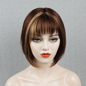 Highlighted Bob Wig: 10in Human Hair Wig with Bangs
