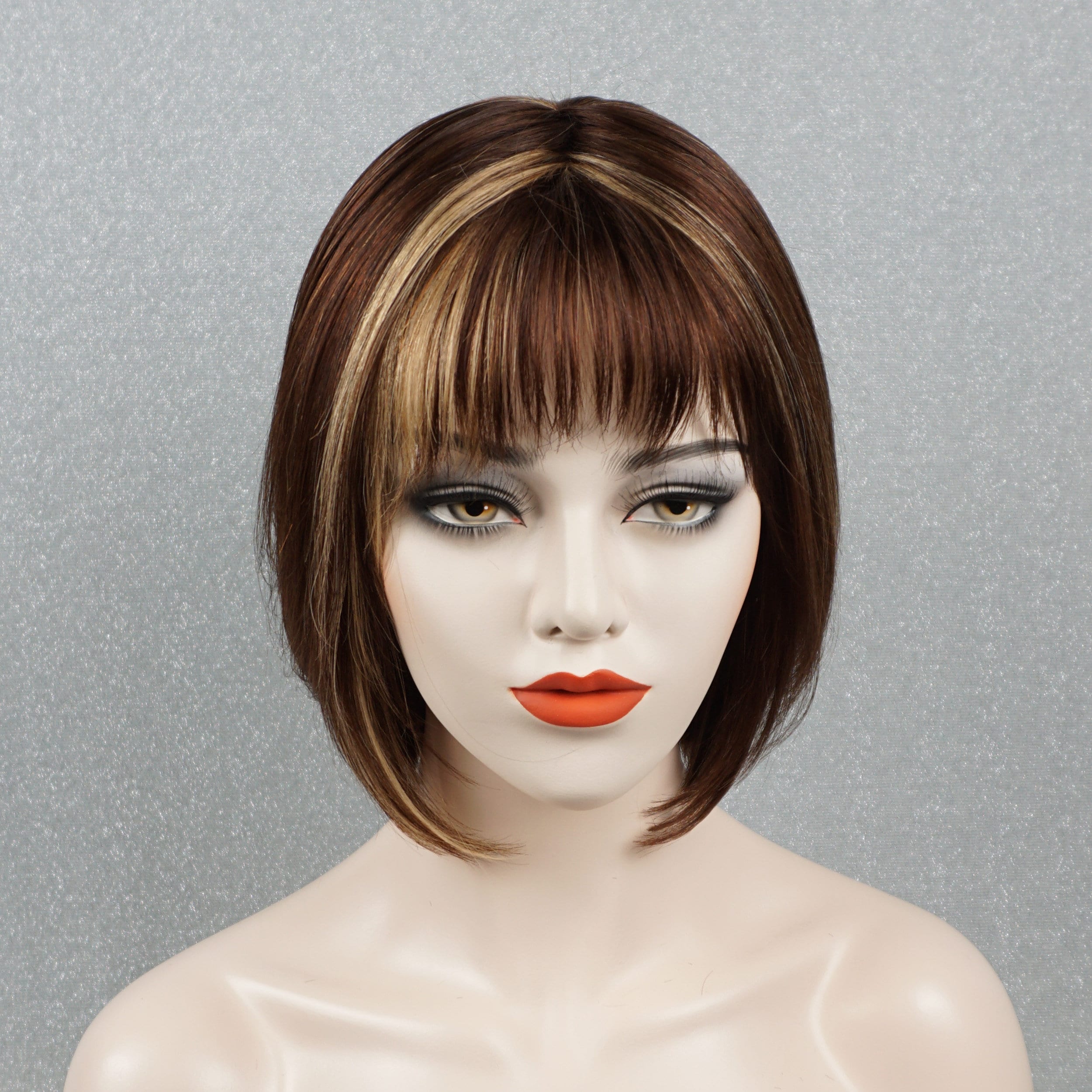 FOSDICK 45 Cm Parrucca Bionda Donna Bionda Bob Parrucca Con Frangia Capelli Sintetici Resistenti Al Calore Parrucca Corta Per Sera Cosplay Uso Quotidiano - Foto 3