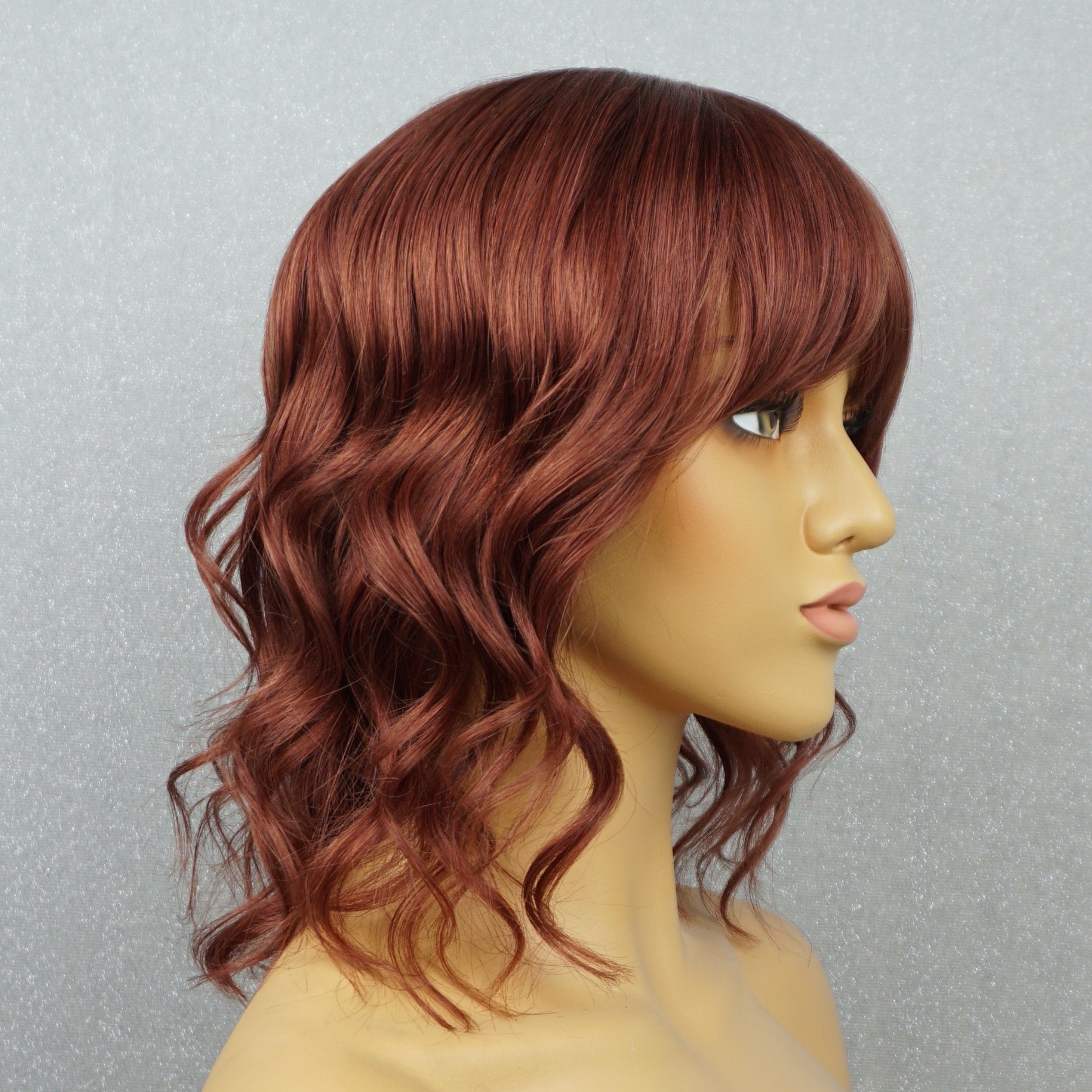 Human hair Messy bob style auburn wig 2020 Amazon.com : WERD Auburn Red Wig Bangs, Short Red Bob Wig  main image 4