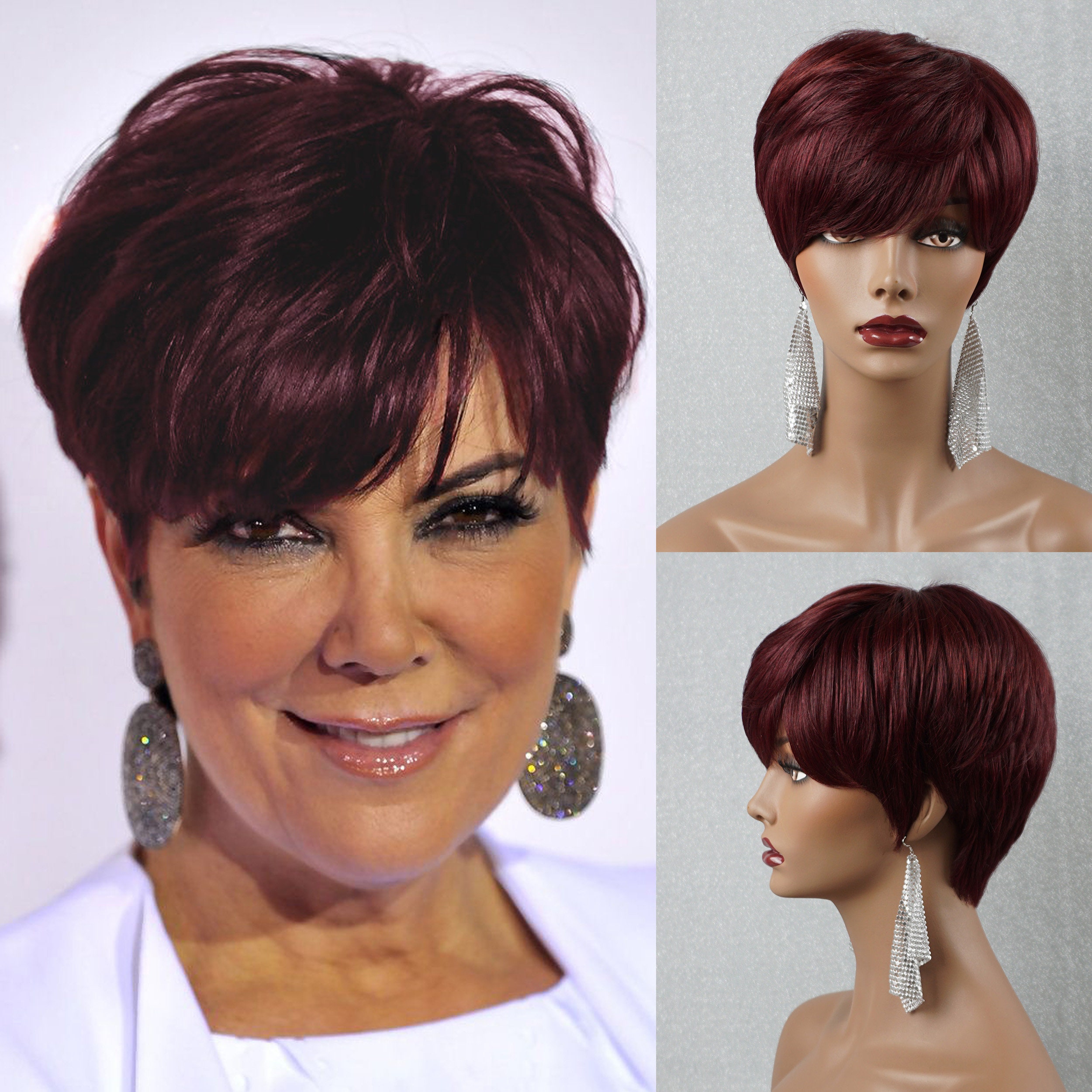 Human Hair Wigs for Women Over 50 Burgundy Pixie Cut Wigs - Etsy Human Hair Wigs for Women Over 50 Burgundy Pixie Cut Wigs - Etsy