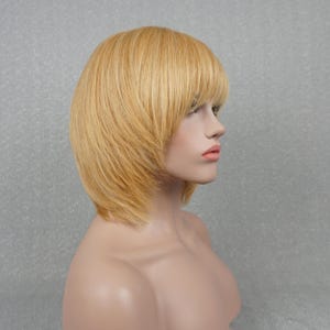 Golden Blonde Human Hair Bob Wig with Bangs - 10 inch