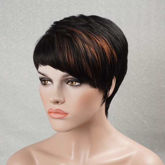 Custom made and colored pixie cut wig Reddish Brown Human Hair Pixie Short Wig Customizable None  main image 3