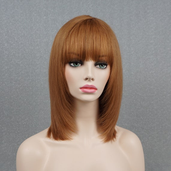 Copper brown wig bangs 14 inch long RARE COLOR 27 Auburn Copper Wig With Bangs: Long Layered Wavy Wig - Etsy main image 3