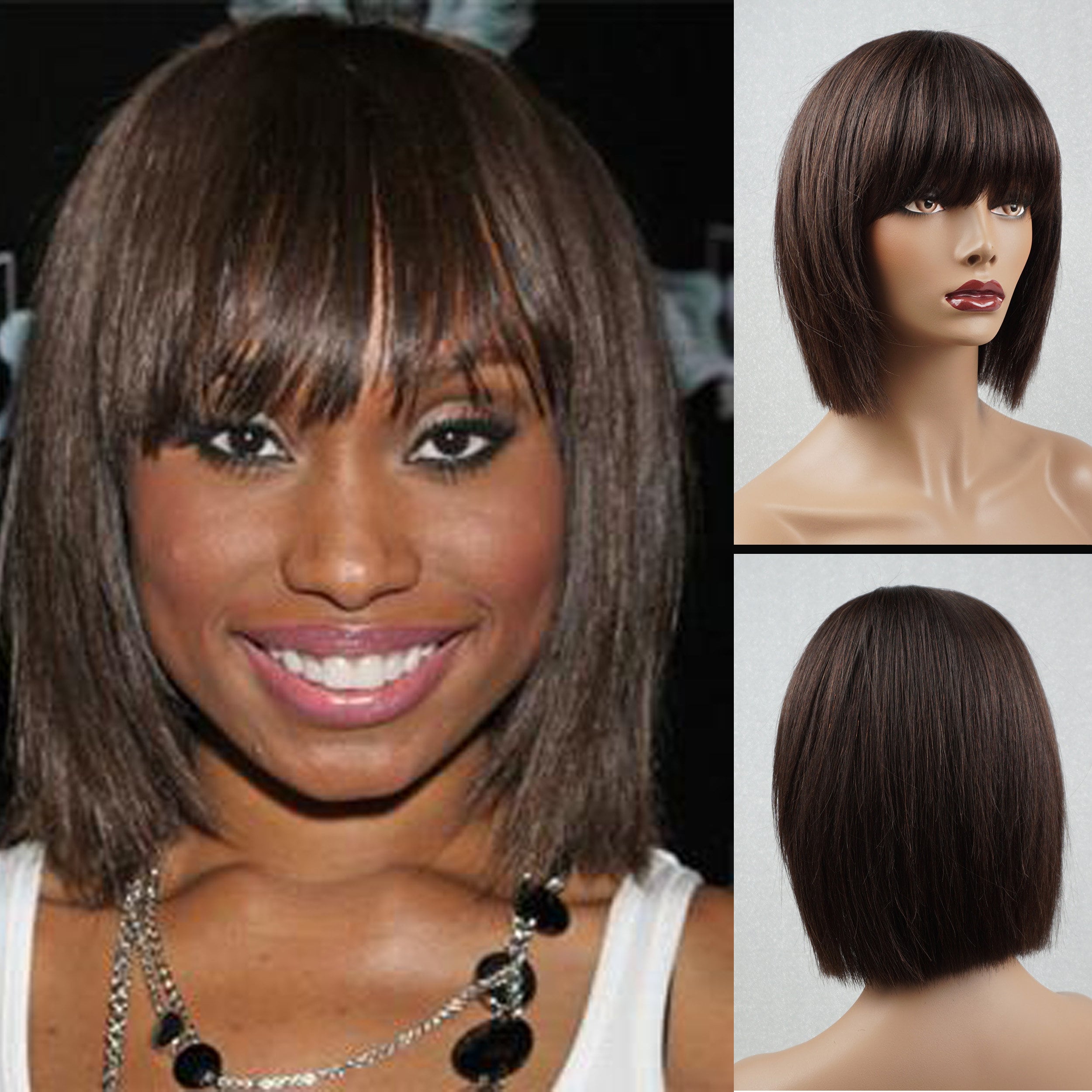 100 Human Hair Bob Wig with Bangs Brown Short Wigs for Black Etsy