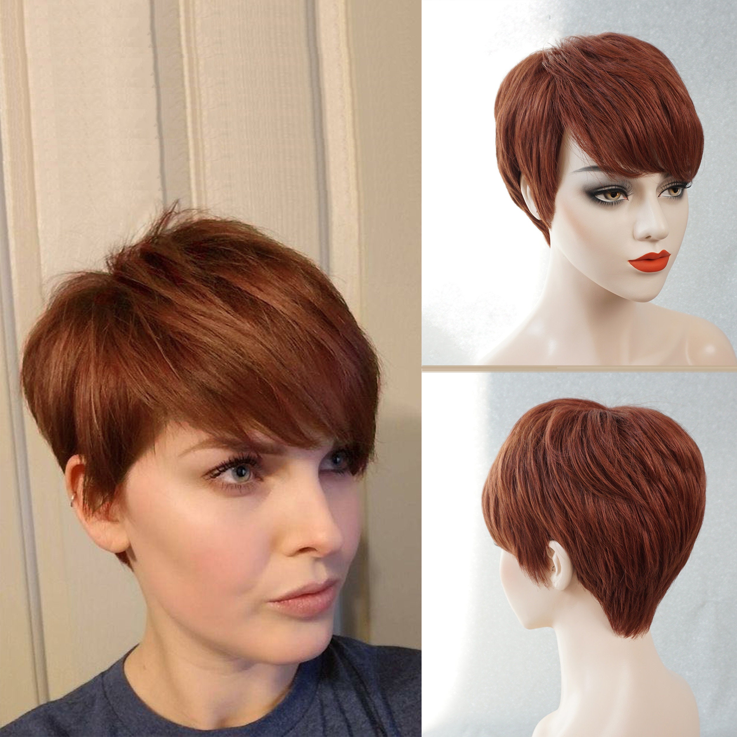 100 Real Human Hair Full Wig Cap 130 Density 6 in Pixie Cut Etsy UK