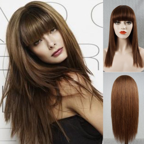 100 Real Human Hair Wig for Women Dark Brown Long Straight Wig - Etsy