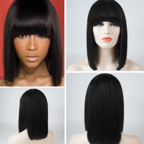 Bob Wig for Women No Lace Remy Human Hair Full Wig Cap 12 Inch Etsy