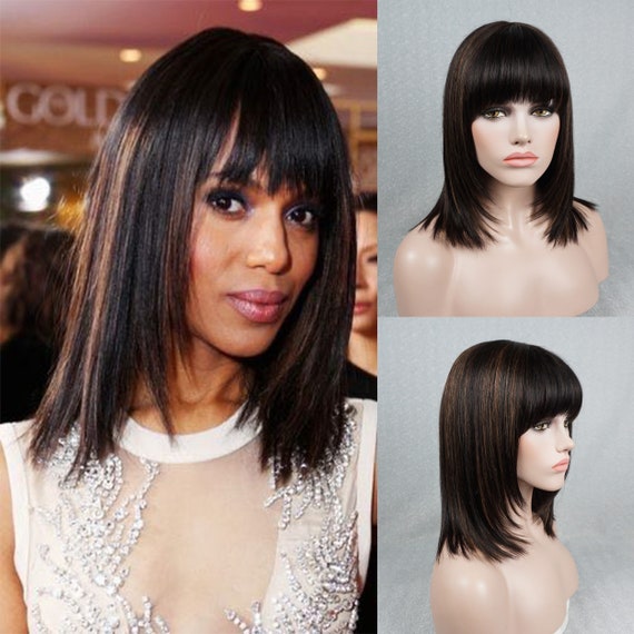 Natural Black Long Straight Shag Human Hair Wigs for Women Non
