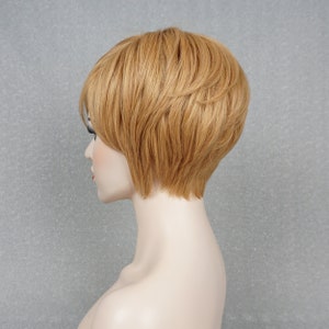 Golden Blonde Human Hair Bob Short Wig with Bangs Customizable None-Lace Wigs