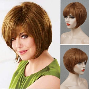 Auburn Bob Wigs with Bangs Copper Human Hair Wigs for Women Party Wigs Cosplay Wigs