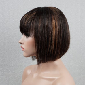 Natural Black with Copper Brown Highlights Bob Wig 10in Human Hair Customizable None-Lace Wigs