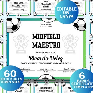 Editable Soccer Certificates | Recognition Soccer Awards | Soccer Certificates | End of the Season Certificates |Soccer Season Awards Trophy