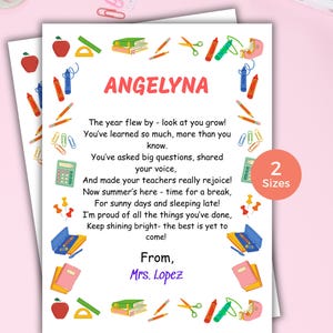 End of the Year Poem from Teacher | Last Day of School | Printable Goodbye Letter for Students | Preschool Elementary School Graduation