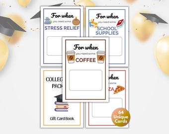 College Gift Card Book, Printable College Care Package, Survival Gift Card Book, Open When Cards, Grad Gift, Graduate Gift Card Book,