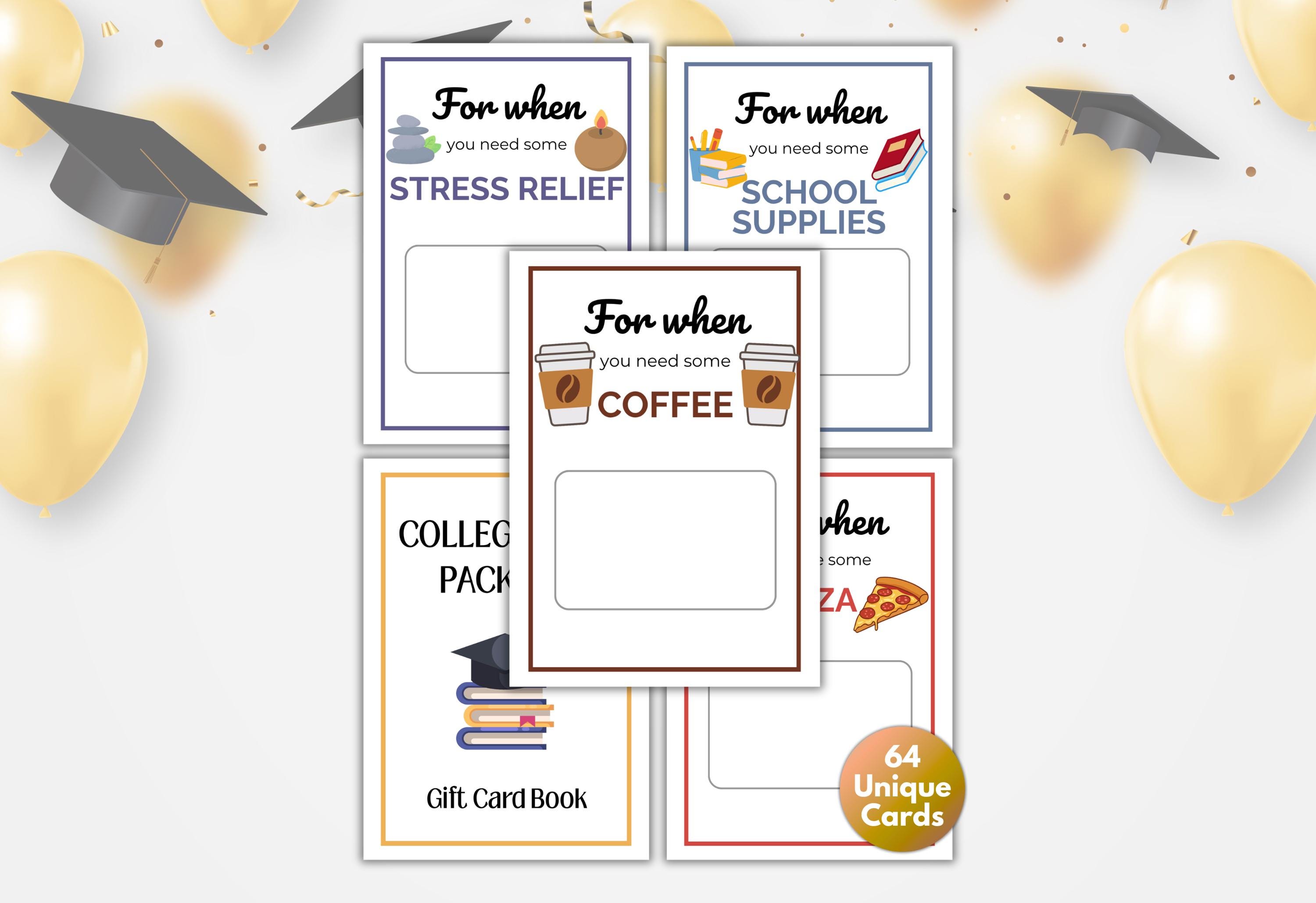 Libro de tarjetas de regalo para la universidad, paquete de ayuda imprimible para la universidad, libro de tarjetas de regalo de supervivencia, tarjetas para abrir cuando, regalo de graduación, libro de tarjetas de regalo para graduados,