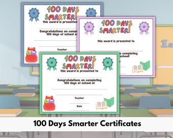 100 Days Smarter Certificate | 100th Day of School Printable | Activity Certificate | Celebration for kids | School Awards | Letter size