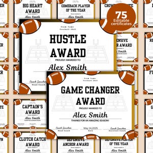 75 Editable Football Certificates, Football Awards, Football Team End of Season Awards, Football Team Party, Football Season Awards