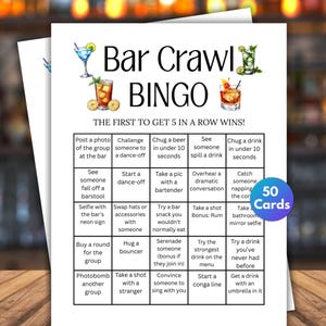Bingo giro dei bar, caccia al tesoro al bar, gioco da bere, Bingo giro dei bar, giro dei bar per compleanni, giochi per serate tra ragazze, giochi da bere stampabili
