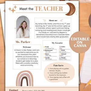 Editable Meet the Teacher | Boho Style | Meet Your Teacher | Canva Template | Meet the Teacher Night | Back to School | School Open Night