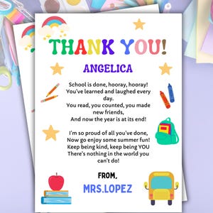 Thank you for Students | End of the Year Poem from Teacher | Last Day of School Graduation Gift Keepsake | Goodbye Letter for Students