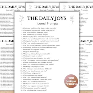 200 Daily Joys Journal Prompts, Self-Discovery Writing Prompts, Daily Questions PDF Prompts, Self-Reflections