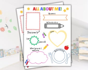 All About Me Activity, First Day of School, Preschool, Back to School Classroom Activity, Get to Know Me, PreK, Kindergarten, Homeschool