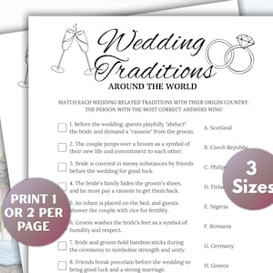 Wedding Traditions Trivia Games, Wedding Games, Wedding Table Games, Wedding Shower Games, Wedding Quiz Activity, Engagement Party Quiz