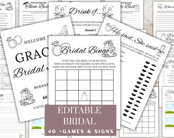 Minimalist Bridal Shower Games Bundle, Printable Wedding Games, Bridal Shower Bingo, Wedding Trivia Games, Bridal Shower Signs, She Said