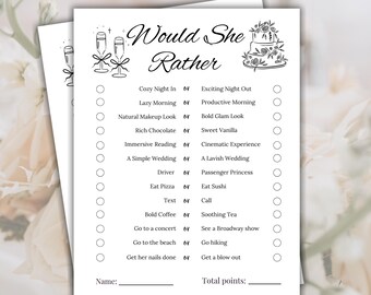 Would She Rather Game Editable Bridal Shower Games, Minimalist Bridal Shower Games, Would She Rather, Minimalist Bride To Be, Wedding Games