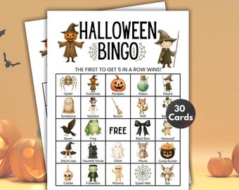 Halloween Bingo Game, 30 Halloween Bingo Cards, Halloween Party Games, Halloween Activity, Office Games, Fall Bingo Games, Holiday Games