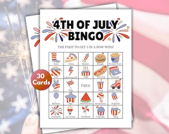 4 juli-bingogame, Fourth of July-spellen, Patriottische feestspellen, bingospellen, bingospellen voor de feestdagen, feestspellen, bingokaartspellen