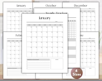 12 Month Undated Planner | Blank Monthly Plan | Yearly Tracker | Notes Pages | Printable Calendar | Digital Calendar | Printable Planner