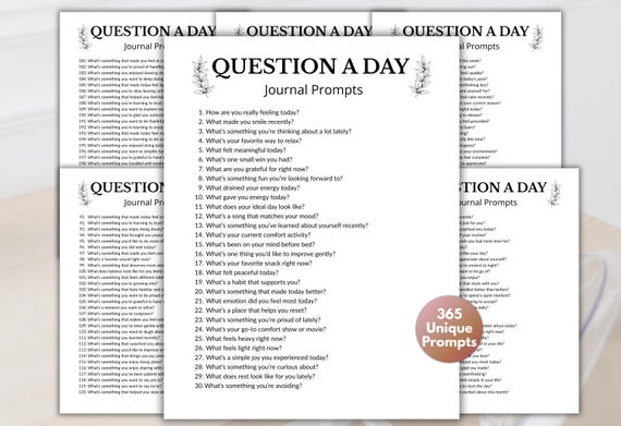365 Daily Writing Prompts, Deep Journal Prompts, Question a Day, Daily Journaling, Mindfulness Journal, Self Care Prompts, Guided Journal