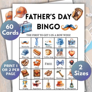 Bingo del Día del Padre, 60 tarjetas de bingo imprimibles, juego para la fiesta del padre, juego de brunch para la fiesta del Día del Padre, celebración del Día del Padre