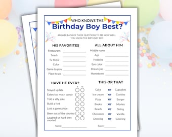 Who Knows Birthday Boy Best, Birthday Trivia Game, Birthday Party Games, Games for Boys, Birthday Boy Game, Birthday Questions, Birthday