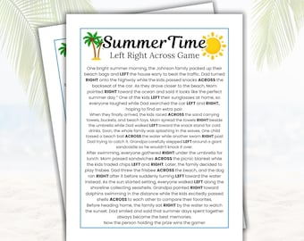 Zomerspelen Links Rechts, Zomerspelen, Summer Pass the Prize, BBQ-feestspellen, Zomerfeestspellen, Afdrukbare gezelschapsspellen, Partygames voor volwassenen