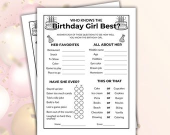 Who Knows Birthday Girl Best, Birthday Trivia Game, Birthday Party Games, Games for Girls, Birthday Girl Game, Birthday Questions, Birthday