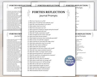 Reflections on my 40s, Forties Reflection Journal Prompts, Self Reflection, Self Discovery Writing, 5 minute Journaling, Difficult Question