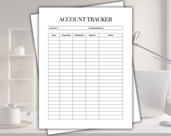 Monitoraggio del conto, Monitoraggio del conto bancario, Saldo del conto, Registro del conto stampabile, Monitoraggio delle spese, Monitoraggio delle entrate, Monitoraggio delle uscite, Budget