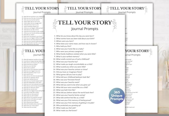 Tell Your Story Writing Prompts, 365 Guided Life Story Journal, Self Reflection, Self Discovery, Guided Journal Prompts, 5 Minute Journal