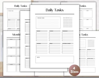 Daily Weekly Monthly Tasks Planner, Daily Task Tracker, Simple To Do List, Notes Pages Insert, Undated Planner Inserts, Productivity Tracker
