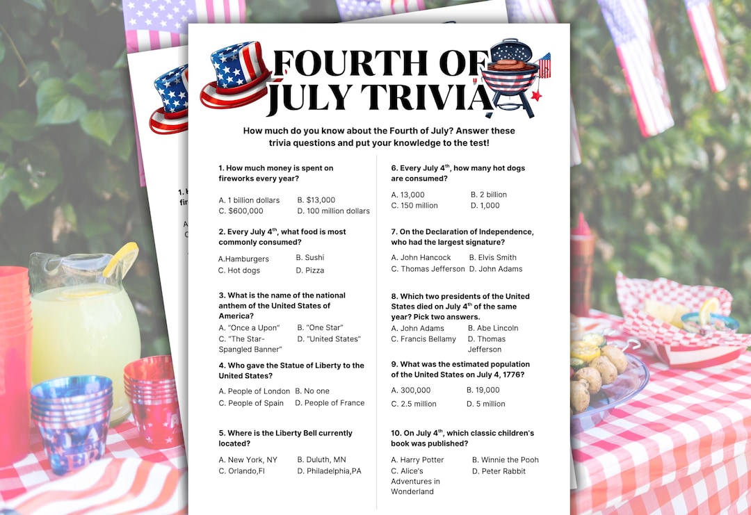 4th of July Trivia Printable Game, Fourth of July Games, Summer Games ...